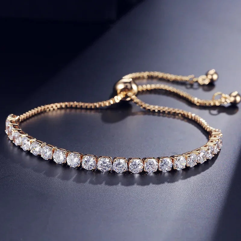 Fashion Zirconia Rose Gold Plated Tennis Bracelets Bangle for Women Man Adjustable